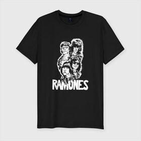 Мужская футболка премиум с принтом Ramones в Санкт-Петербурге, 92% хлопок, 8% лайкра | приталенный силуэт, круглый вырез ворота, длина до линии бедра, короткий рукав | Тематика изображения на принте: 