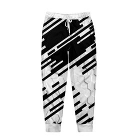 Мужские брюки 3D с принтом HEXAGON - Black and White в Санкт-Петербурге, 100% полиэстер | манжеты по низу, эластичный пояс регулируется шнурком, по бокам два кармана без застежек, внутренняя часть кармана из мелкой сетки | 
