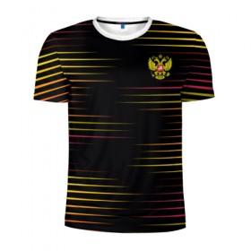 Мужская футболка 3D спортивная с принтом RUSSIA - Multi-colored stripes в Санкт-Петербурге, 100% полиэстер с улучшенными характеристиками | приталенный силуэт, круглая горловина, широкие плечи, сужается к линии бедра | 