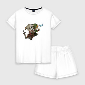 Женская пижама с шортиками хлопок с принтом Skyim-Legend of Zelda в Санкт-Петербурге, 100% хлопок | футболка прямого кроя, шорты свободные с широкой мягкой резинкой | legend of zelda | довакин | зельда | линк | скайрим