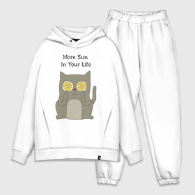 Мужской костюм хлопок OVERSIZE с принтом More Sun In Your Life в Санкт-Петербурге,  |  | cat | lemon | summer | кот | котэ | кошка | лето | лимон | солнце | сочный