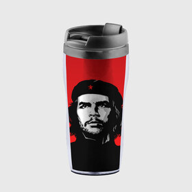 Термокружка-непроливайка с принтом Che Guevara в Санкт-Петербурге, внутренняя часть — пищевой пластик, наружная часть — прозрачный пластик, между ними — полиграфическая вставка с рисунком | объем — 350 мл, герметичная крышка | 