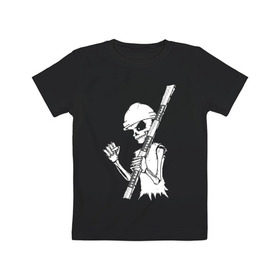 Детская футболка хлопок с принтом Скелетон геодезист 2 (бел.) в Санкт-Петербурге, 100% хлопок | круглый вырез горловины, полуприлегающий силуэт, длина до линии бедер | 