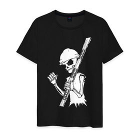 Мужская футболка хлопок с принтом Скелетон геодезист 2 (бел.) в Санкт-Петербурге, 100% хлопок | прямой крой, круглый вырез горловины, длина до линии бедер, слегка спущенное плечо. | 