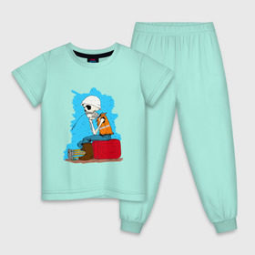 Детская пижама хлопок с принтом Скелетон геодезист 3 в Санкт-Петербурге, 100% хлопок |  брюки и футболка прямого кроя, без карманов, на брюках мягкая резинка на поясе и по низу штанин
 | Тематика изображения на принте: 