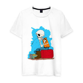 Мужская футболка хлопок с принтом Скелетон геодезист 3 в Санкт-Петербурге, 100% хлопок | прямой крой, круглый вырез горловины, длина до линии бедер, слегка спущенное плечо. | 