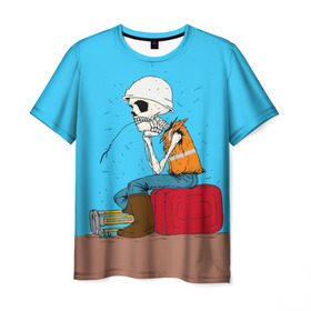 Мужская футболка 3D с принтом Скелетон геодезист 3D в Санкт-Петербурге, 100% полиэфир | прямой крой, круглый вырез горловины, длина до линии бедер | surveyor | геодезист | геодезия | скелет | скелетон