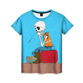 Женская футболка 3D с принтом Скелетон геодезист 3D в Санкт-Петербурге, 100% полиэфир ( синтетическое хлопкоподобное полотно) | прямой крой, круглый вырез горловины, длина до линии бедер | surveyor | геодезист | геодезия | скелет | скелетон