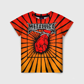 Детская футболка 3D с принтом Metallica в Санкт-Петербурге, 100% гипоаллергенный полиэфир | прямой крой, круглый вырез горловины, длина до линии бедер, чуть спущенное плечо, ткань немного тянется | anger | fans | metall | metallica | st | альбом | альбома | группа | логотип | металл | металлика | обложка | фанат