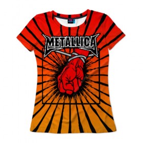 Женская футболка 3D с принтом Metallica в Санкт-Петербурге, 100% полиэфир ( синтетическое хлопкоподобное полотно) | прямой крой, круглый вырез горловины, длина до линии бедер | anger | fans | metall | metallica | st | альбом | альбома | группа | логотип | металл | металлика | обложка | фанат