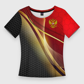 Женская футболка 3D Slim с принтом Russia sport: red and black в Санкт-Петербурге,  |  | abstract | design | geometry | hexagon | red and black | russia | sport | texture | абстракция | геометрия | герб | дизайн | патриот | патриотизм | россия | русский | соты | спорт | текстура | шестиугольники