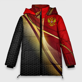 Женская зимняя куртка 3D с принтом RUSSIA SPORT Red and Black в Санкт-Петербурге, верх — 100% полиэстер; подкладка — 100% полиэстер; утеплитель — 100% полиэстер | длина ниже бедра, силуэт Оверсайз. Есть воротник-стойка, отстегивающийся капюшон и ветрозащитная планка. 

Боковые карманы с листочкой на кнопках и внутренний карман на молнии | abstract | design | geometry | hexagon | red and black | russia | sport | texture | абстракция | геометрия | герб | дизайн | патриот | патриотизм | россия | русский | соты | спорт | текстура | шестиугольники