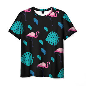 Мужская футболка 3D с принтом Узор из фламинго в Санкт-Петербурге, 100% полиэфир | прямой крой, круглый вырез горловины, длина до линии бедер | Тематика изображения на принте: африка | крылья | мода | прикольные | природа | птица | розовый | фламинго | цвет | яркие