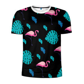 Мужская футболка 3D спортивная с принтом Узор из фламинго в Санкт-Петербурге, 100% полиэстер с улучшенными характеристиками | приталенный силуэт, круглая горловина, широкие плечи, сужается к линии бедра | Тематика изображения на принте: африка | крылья | мода | прикольные | природа | птица | розовый | фламинго | цвет | яркие