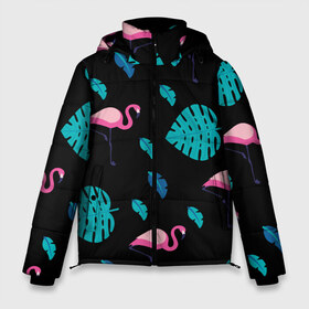 Мужская зимняя куртка 3D с принтом Узор из фламинго в Санкт-Петербурге, верх — 100% полиэстер; подкладка — 100% полиэстер; утеплитель — 100% полиэстер | длина ниже бедра, свободный силуэт Оверсайз. Есть воротник-стойка, отстегивающийся капюшон и ветрозащитная планка. 

Боковые карманы с листочкой на кнопках и внутренний карман на молнии. | Тематика изображения на принте: африка | крылья | мода | прикольные | природа | птица | розовый | фламинго | цвет | яркие
