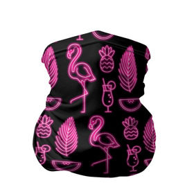 Бандана-труба 3D с принтом Светящийся фламинго в Санкт-Петербурге, 100% полиэстер, ткань с особыми свойствами — Activecool | плотность 150‒180 г/м2; хорошо тянется, но сохраняет форму | африка | крылья | мода | прикольные | природа | птица | розовый | фламинго | цвет | яркие