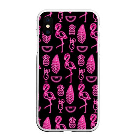 Чехол для iPhone XS Max матовый с принтом Светящийся фламинго в Санкт-Петербурге, Силикон | Область печати: задняя сторона чехла, без боковых панелей | африка | крылья | мода | прикольные | природа | птица | розовый | фламинго | цвет | яркие