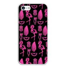 Чехол для iPhone 5/5S матовый с принтом Светящийся фламинго в Санкт-Петербурге, Силикон | Область печати: задняя сторона чехла, без боковых панелей | африка | крылья | мода | прикольные | природа | птица | розовый | фламинго | цвет | яркие