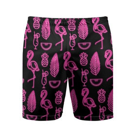 Мужские шорты спортивные с принтом Светящийся фламинго в Санкт-Петербурге,  |  | африка | крылья | мода | прикольные | природа | птица | розовый | фламинго | цвет | яркие