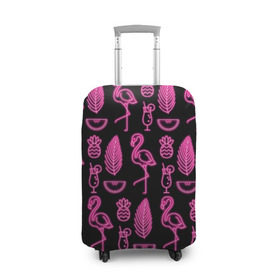 Чехол для чемодана 3D с принтом Светящийся фламинго в Санкт-Петербурге, 86% полиэфир, 14% спандекс | двустороннее нанесение принта, прорези для ручек и колес | африка | крылья | мода | прикольные | природа | птица | розовый | фламинго | цвет | яркие