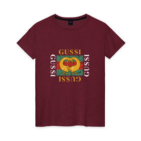 Женская футболка хлопок с принтом GUSSI в Санкт-Петербурге, 100% хлопок | прямой крой, круглый вырез горловины, длина до линии бедер, слегка спущенное плечо | 
