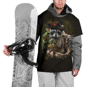 Накидка на куртку 3D с принтом Енот и сова в Санкт-Петербурге, 100% полиэстер |  | дерево | енот | животные | лес | птицы | сова | шляпа