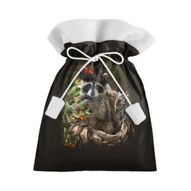 Подарочный 3D мешок с принтом Енот и сова в Санкт-Петербурге, 100% полиэстер | Размер: 29*39 см | Тематика изображения на принте: дерево | енот | животные | лес | птицы | сова | шляпа