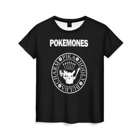 Женская футболка 3D с принтом Pokemones в Санкт-Петербурге, 100% полиэфир ( синтетическое хлопкоподобное полотно) | прямой крой, круглый вырез горловины, длина до линии бедер | группа | панк | пикачу | покемоны | рамон | рамонес | рамоунз | рамоунс | рок | хард