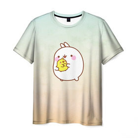 Мужская футболка 3D с принтом Molang Друзья в Санкт-Петербурге, 100% полиэфир | прямой крой, круглый вырез горловины, длина до линии бедер | kawaii | аниме | зайчик | зая | заяц | каваи | мимими | моланг | птенчик