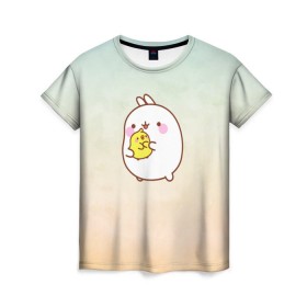 Женская футболка 3D с принтом Molang Друзья в Санкт-Петербурге, 100% полиэфир ( синтетическое хлопкоподобное полотно) | прямой крой, круглый вырез горловины, длина до линии бедер | kawaii | аниме | зайчик | зая | заяц | каваи | мимими | моланг | птенчик