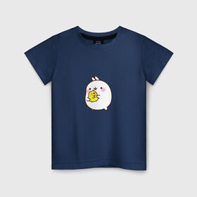 Детская футболка хлопок с принтом Molang Друзья в Санкт-Петербурге, 100% хлопок | круглый вырез горловины, полуприлегающий силуэт, длина до линии бедер | Тематика изображения на принте: kawaii | аниме | зайчик | зая | заяц | каваи | мимими | моланг | птенчик