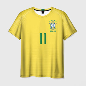 Мужская футболка 3D с принтом Coutinho home WC 2018 в Санкт-Петербурге, 100% полиэфир | прямой крой, круглый вырез горловины, длина до линии бедер | brazil | coutinho | cup champions | league | world | бразилия | коутиньо