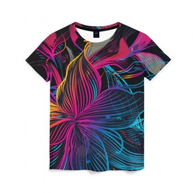 Женская футболка 3D с принтом Floral Design 2 в Санкт-Петербурге, 100% полиэфир ( синтетическое хлопкоподобное полотно) | прямой крой, круглый вырез горловины, длина до линии бедер | 
