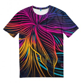 Мужская футболка 3D с принтом Floral Design 3 в Санкт-Петербурге, 100% полиэфир | прямой крой, круглый вырез горловины, длина до линии бедер | абстракция | арт | линии | орнамент | рисунок | темный | узор