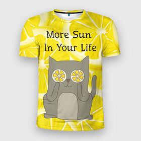 Мужская футболка 3D спортивная с принтом More Sun In Your Life в Санкт-Петербурге, 100% полиэстер с улучшенными характеристиками | приталенный силуэт, круглая горловина, широкие плечи, сужается к линии бедра | cat | kitty | lemon | lemonade | limon | pussycat | summer | жара | желтый | кот | котенок | котики | котэ | кошка | лемон | лемонад | лето | лимон | лимонад | позитив | серый | сок | солнце | сочный | фрукт | цитрус | черный | яркий