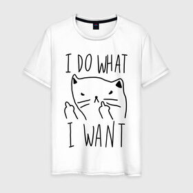 Мужская футболка хлопок с принтом Do What Want в Санкт-Петербурге, 100% хлопок | прямой крой, круглый вырез горловины, длина до линии бедер, слегка спущенное плечо. | cat | kitty | кот | кошка
