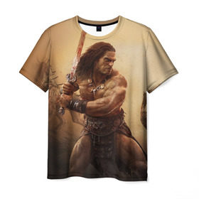 Мужская футболка 3D с принтом Conan Exiles, Conan, Хайбория, А`канна, Конан в Санкт-Петербурге, 100% полиэфир | прямой крой, круглый вырез горловины, длина до линии бедер | 