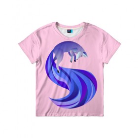 Детская футболка 3D с принтом Лиса в Санкт-Петербурге, 100% гипоаллергенный полиэфир | прямой крой, круглый вырез горловины, длина до линии бедер, чуть спущенное плечо, ткань немного тянется | волна | лиса | розовый | синий