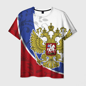 Мужская футболка 3D с принтом Россия Спорт в Санкт-Петербурге, 100% полиэфир | прямой крой, круглый вырез горловины, длина до линии бедер | Тематика изображения на принте: герб | рф | триколор | узоры