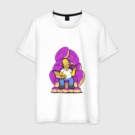 Мужская футболка хлопок с принтом Гомер Симпсон в Санкт-Петербурге, 100% хлопок | прямой крой, круглый вырез горловины, длина до линии бедер, слегка спущенное плечо. | 