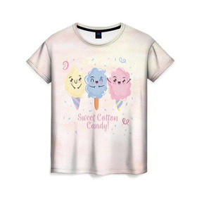 Женская футболка 3D с принтом Сахарная Вата в Санкт-Петербурге, 100% полиэфир ( синтетическое хлопкоподобное полотно) | прямой крой, круглый вырез горловины, длина до линии бедер | candy | мороженое | рожок | сахарная вата | сладкая вата