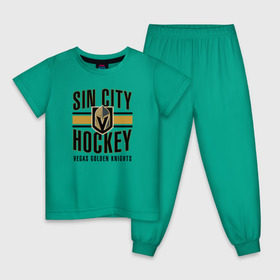 Детская пижама хлопок с принтом Sin City Hockey в Санкт-Петербурге, 100% хлопок |  брюки и футболка прямого кроя, без карманов, на брюках мягкая резинка на поясе и по низу штанин
 | nhl | stanley cup | vegas golden knights | vegas knights | вегас голден найтс | вегас найтс | кубок стенли | кубок стэнли | нхл | хоккей | хоккейный клуб