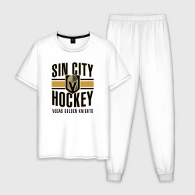 Мужская пижама хлопок с принтом Sin City Hockey в Санкт-Петербурге, 100% хлопок | брюки и футболка прямого кроя, без карманов, на брюках мягкая резинка на поясе и по низу штанин
 | nhl | stanley cup | vegas golden knights | vegas knights | вегас голден найтс | вегас найтс | кубок стенли | кубок стэнли | нхл | хоккей | хоккейный клуб