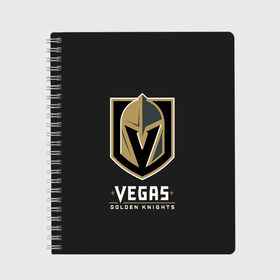 Тетрадь с принтом Vegas Golden Knights в Санкт-Петербурге, 100% бумага | 48 листов, плотность листов — 60 г/м2, плотность картонной обложки — 250 г/м2. Листы скреплены сбоку удобной пружинной спиралью. Уголки страниц и обложки скругленные. Цвет линий — светло-серый
 | Тематика изображения на принте: 