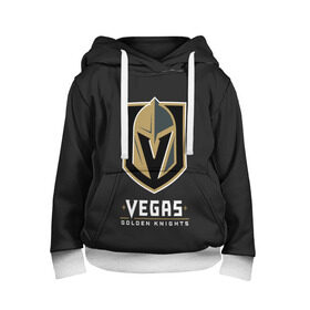 Детская толстовка 3D с принтом Vegas Golden Knights в Санкт-Петербурге, 100% полиэстер | двухслойный капюшон со шнурком для регулировки, мягкие манжеты на рукавах и по низу толстовки, спереди карман-кенгуру с мягким внутренним слоем | Тематика изображения на принте: 