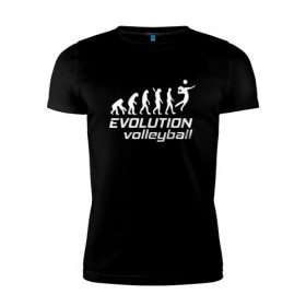 Мужская футболка премиум с принтом Evoluon volleyball в Санкт-Петербурге, 92% хлопок, 8% лайкра | приталенный силуэт, круглый вырез ворота, длина до линии бедра, короткий рукав | evoluon | volleyball |  эволюция | волейбол