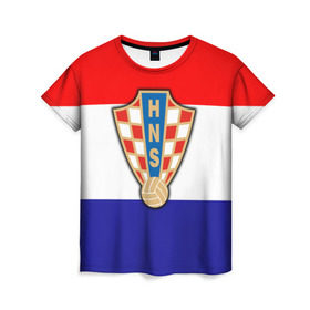 Женская футболка 3D с принтом Сборная Хорватии флаг в Санкт-Петербурге, 100% полиэфир ( синтетическое хлопкоподобное полотно) | прямой крой, круглый вырез горловины, длина до линии бедер | европы | хорватия | чемпионат мира | чм