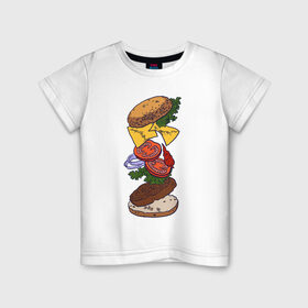Детская футболка хлопок с принтом Большой бургер в Санкт-Петербурге, 100% хлопок | круглый вырез горловины, полуприлегающий силуэт, длина до линии бедер | Тематика изображения на принте: 