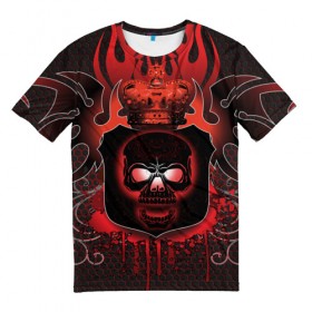 Мужская футболка 3D с принтом Red Flame Skull в Санкт-Петербурге, 100% полиэфир | прямой крой, круглый вырез горловины, длина до линии бедер | 