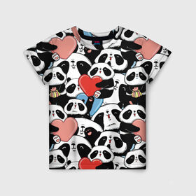 Детская футболка 3D с принтом Пандяшки в Санкт-Петербурге, 100% гипоаллергенный полиэфир | прямой крой, круглый вырез горловины, длина до линии бедер, чуть спущенное плечо, ткань немного тянется | Тематика изображения на принте: baby | cute | fun | gift | happy | heart | panda | paw | smile | белый | красный | лапа | малыш | милый | мягкий | нежный | няшный | панда | подарок | радость | розовый | сердце | счастье | сюрприз | улыбка | черный